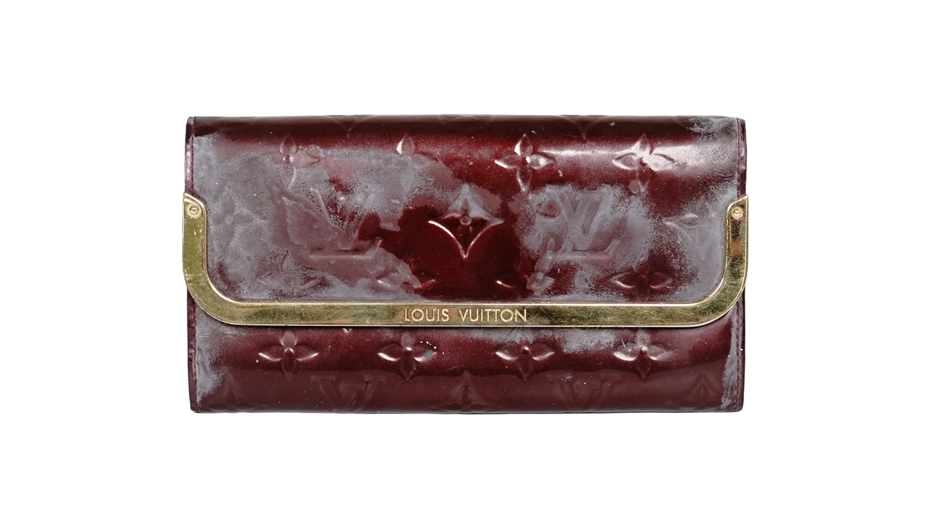 After LV patent wallet colour restoration with renewed shine and even finish