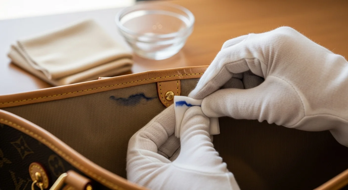Cleaning a Louis Vuitton bag with soft cloth and Vachetta leather conditioning